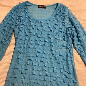Travel Elements brand; Soft loose ruffle top in blue; size medium; 3/4 sleeve